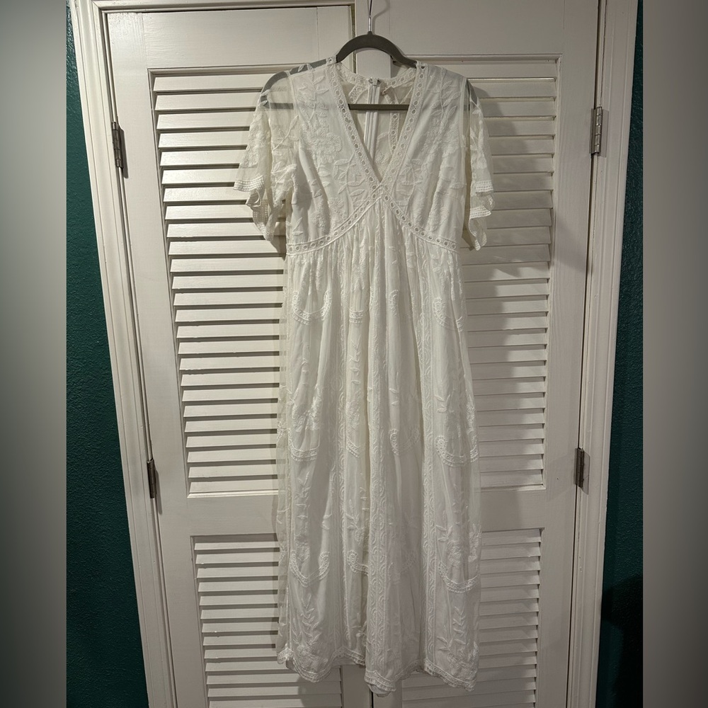 Boho, white lace maxi dress